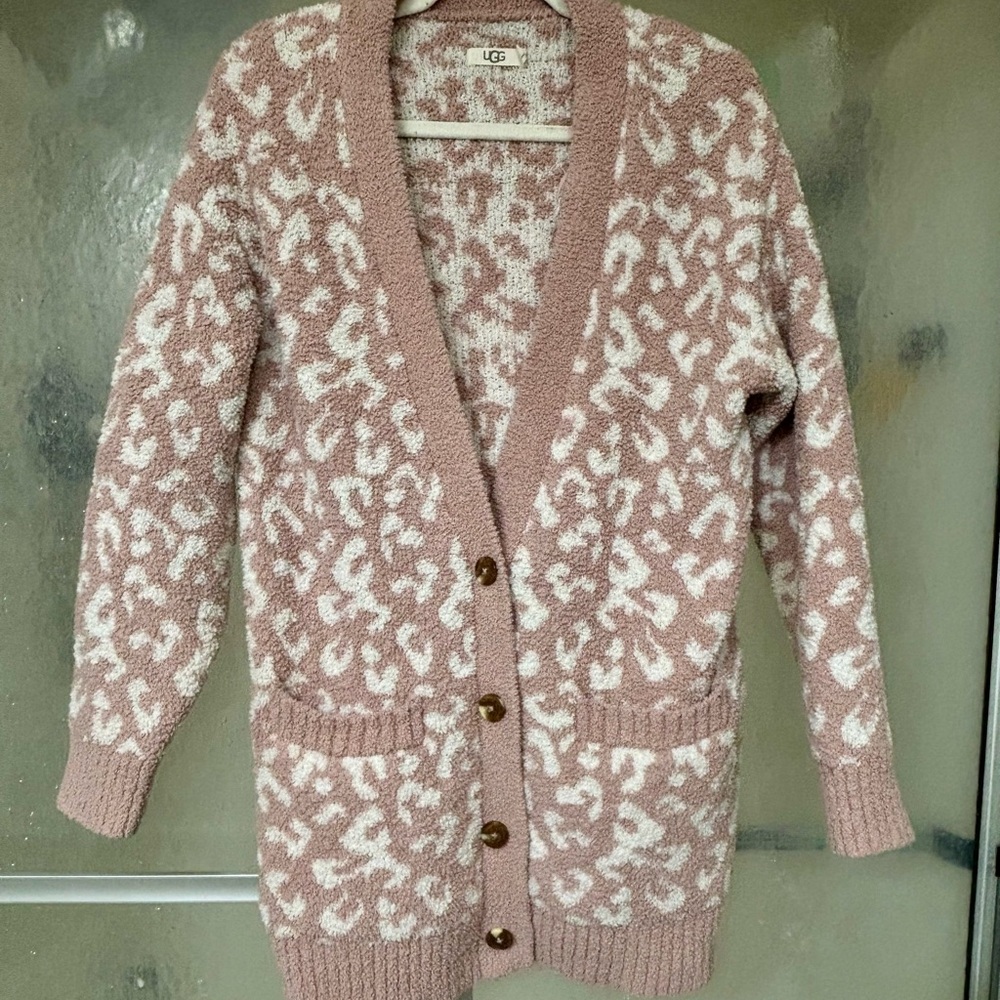 UGG Pink and White Cardigan Sweater